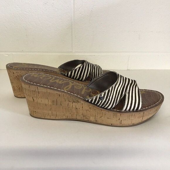 Sam Edelman Reid Zebra Print Cork Wedge Leather Slides Sandals Size 11M - Picture 11 of 12